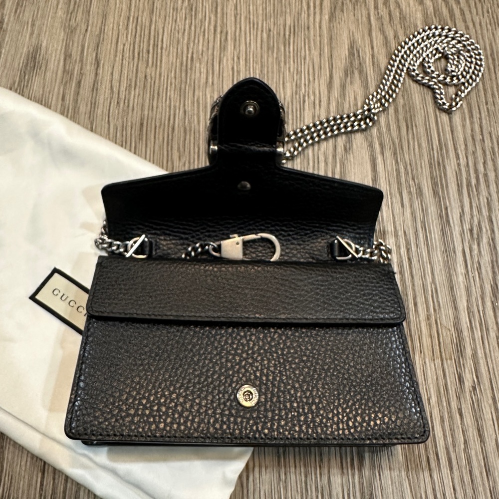 100% AUTH GUCCI Dionysus super mini textured calf leather shoulder bag black - Picture 11 of 15